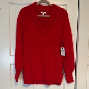BP Bold Red V-Neck Fuzzy Sweater